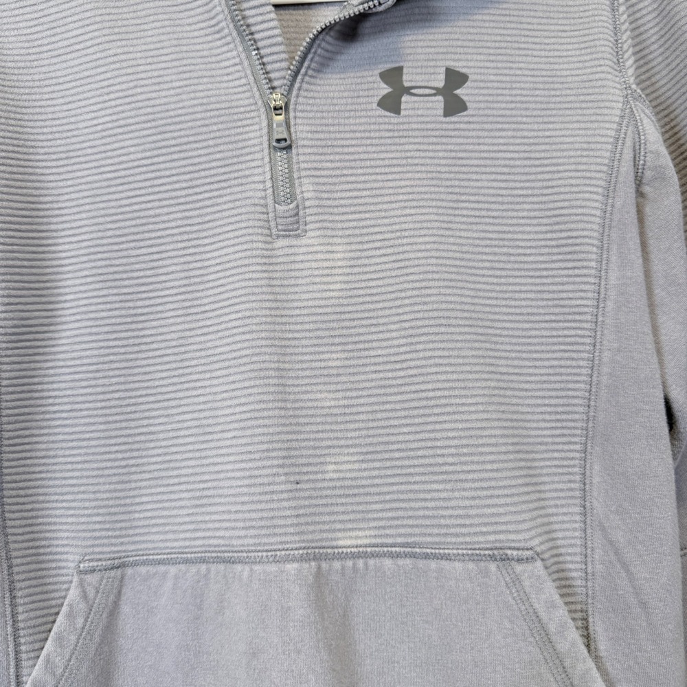 Under Armour Hoodie Quarter Zip Gray Ribbed Texture Kangaroo Pocket Size YLG - Picture 2 of 7